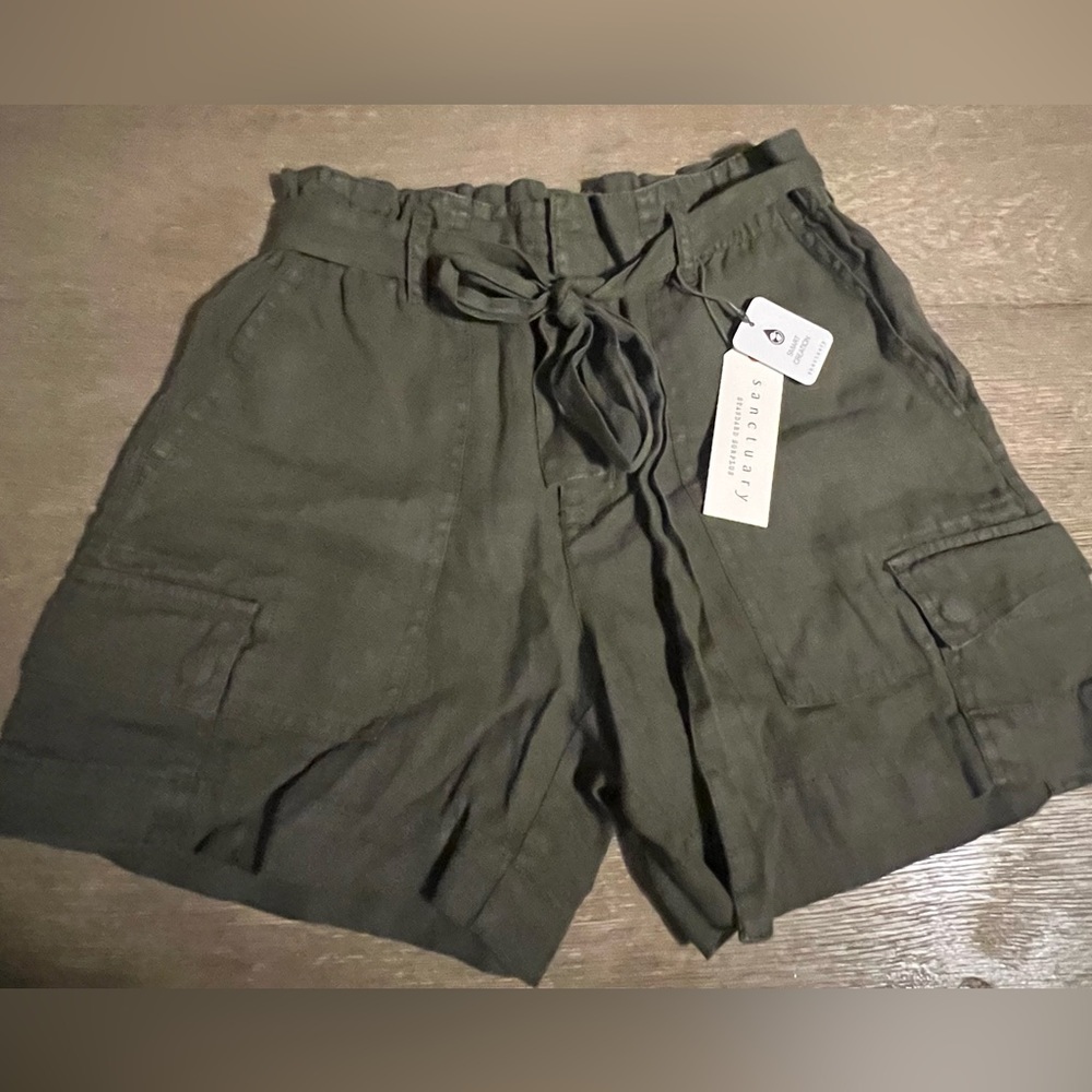 Sanctuary | Womens Olive Green Paperbag Shorts with Tie | Size: S